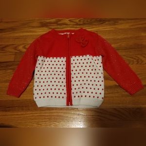 4 for $28 - Pink & Blue Girls 18-24m Fleece Lined Pink & White Zip Cardigan